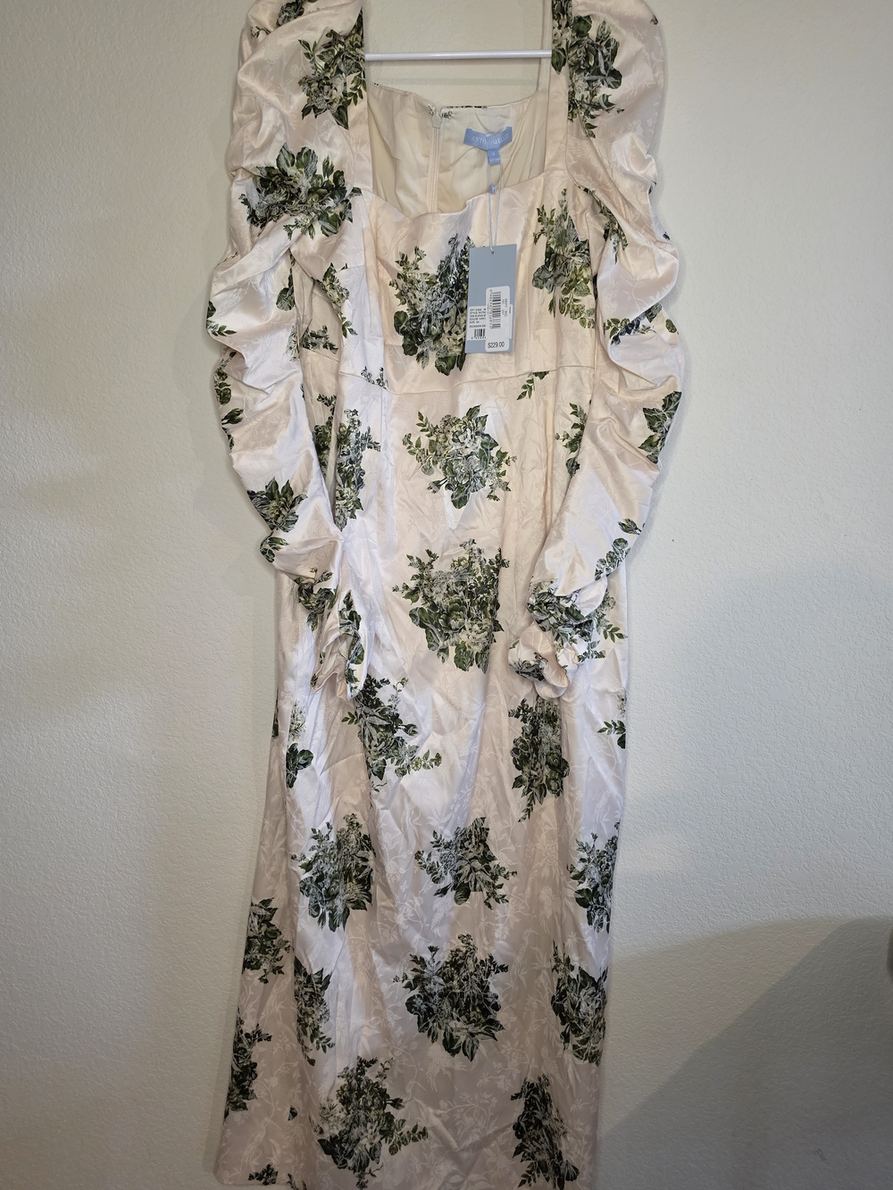 ANTONIO MELANI Pale Pink Satin Maxi Dress with Green Floral Print